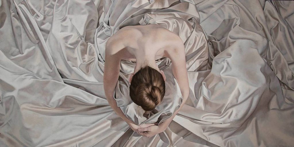 Ivory Swirl, 2021. Oil on panel. 30" x 60". Artist: Anne-Marie Kornachuk.