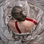 Red Ribbon, 2020. Oil on panel. 24" x 24". Artist: Anne-Marie Kornachuk.
