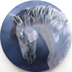 The Prayer, 2020. Oil on panel. 30" diameter (tondo). Artist: Anne-Marie Kornachuk.